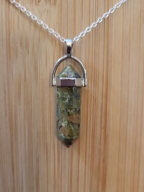 Unakite Gemstone Crystal Point Pendant Necklace